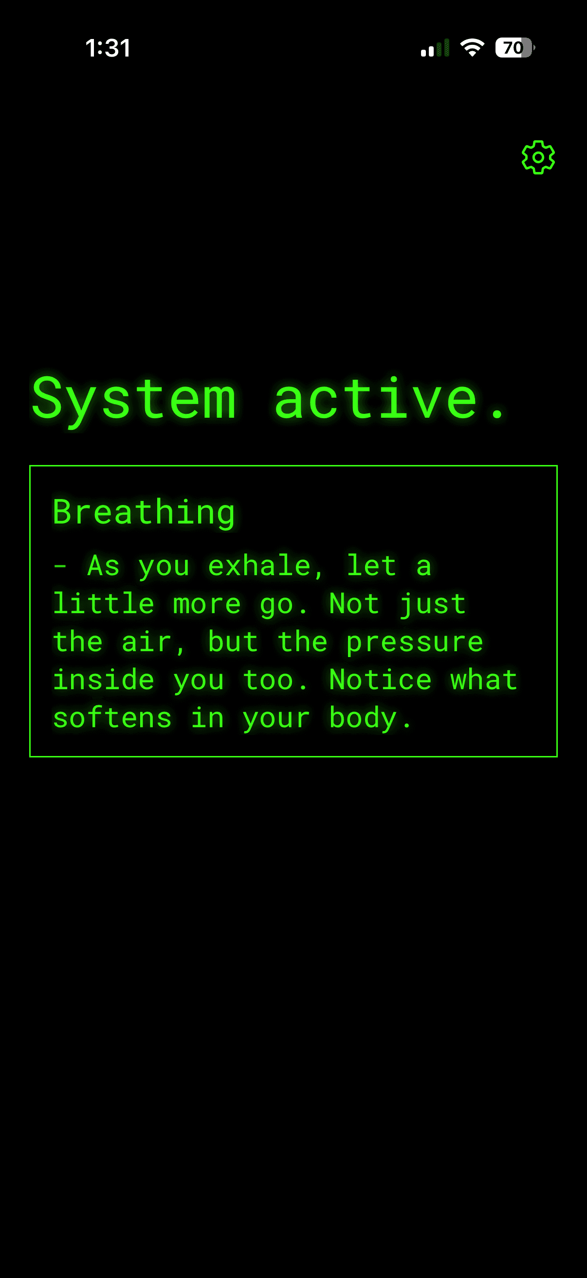 Falsyn awareness screen with a somatic prompt